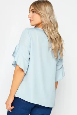M&Co Womens Light Blue Frill Sleeve Blouse><noscript><img width=