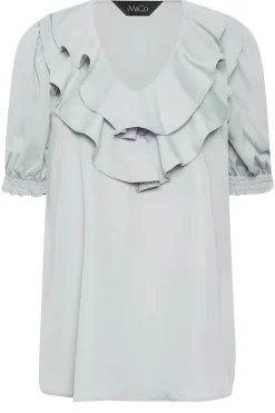 M&Co Womens Light Blue Frill Front Blouse><noscript><img width=