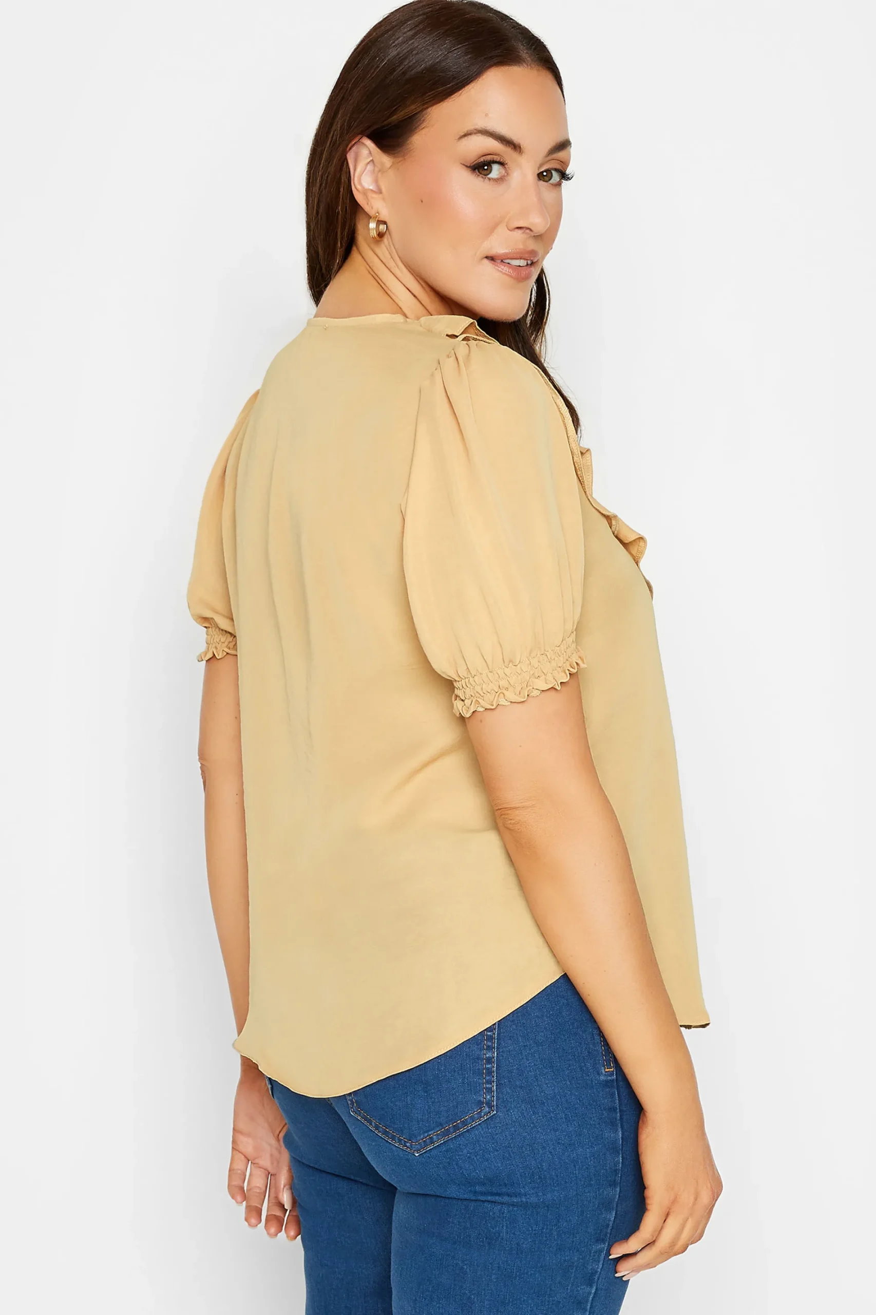 M&Co Womens Light Orange Frill Front Blouse>Women Short Sleeve Tops