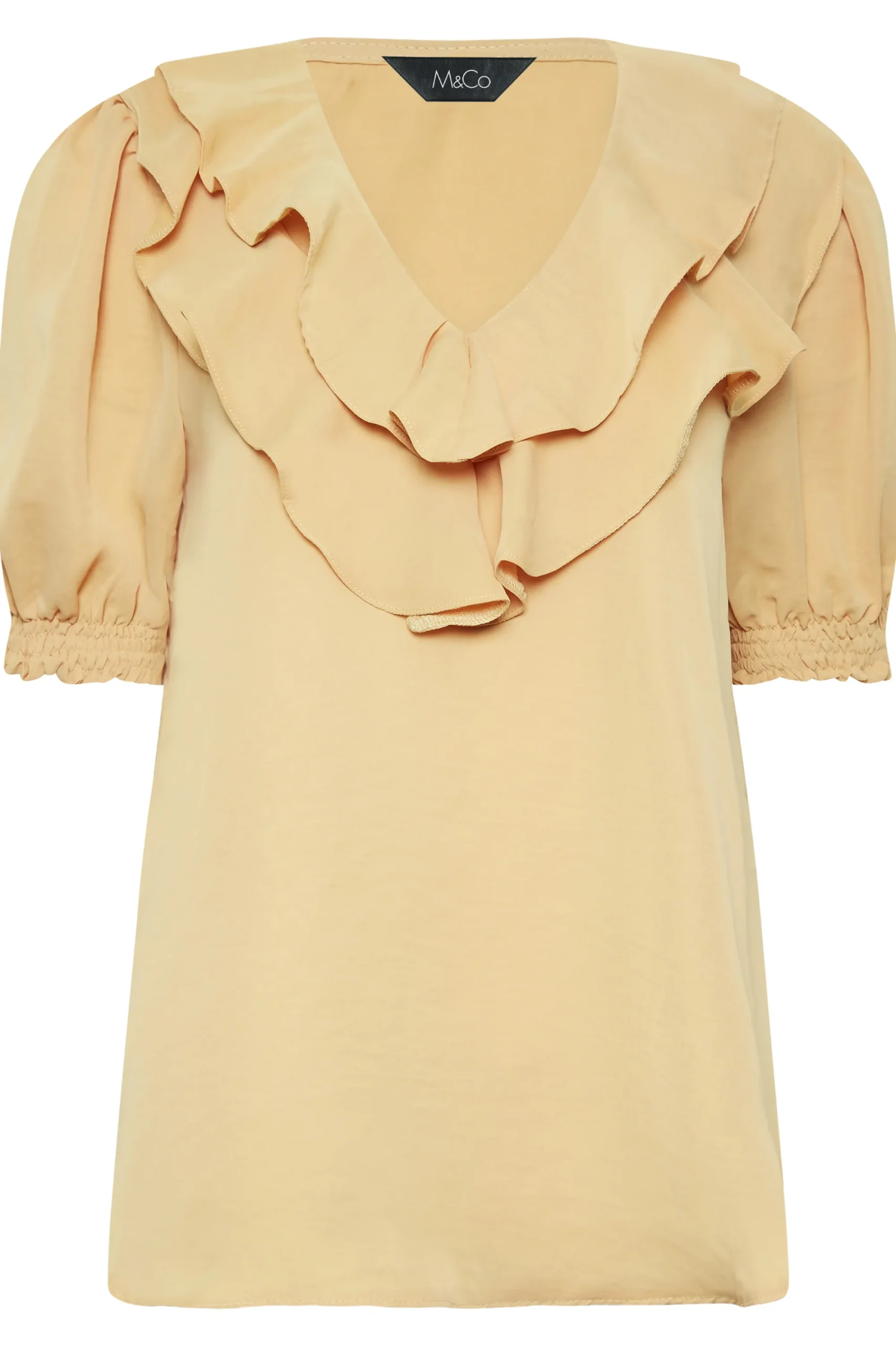 M&Co Womens Light Orange Frill Front Blouse>Women Short Sleeve Tops
