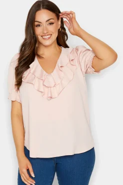M&Co Womens Light Pink Frill Front Blouse>Women Short Sleeve Tops
