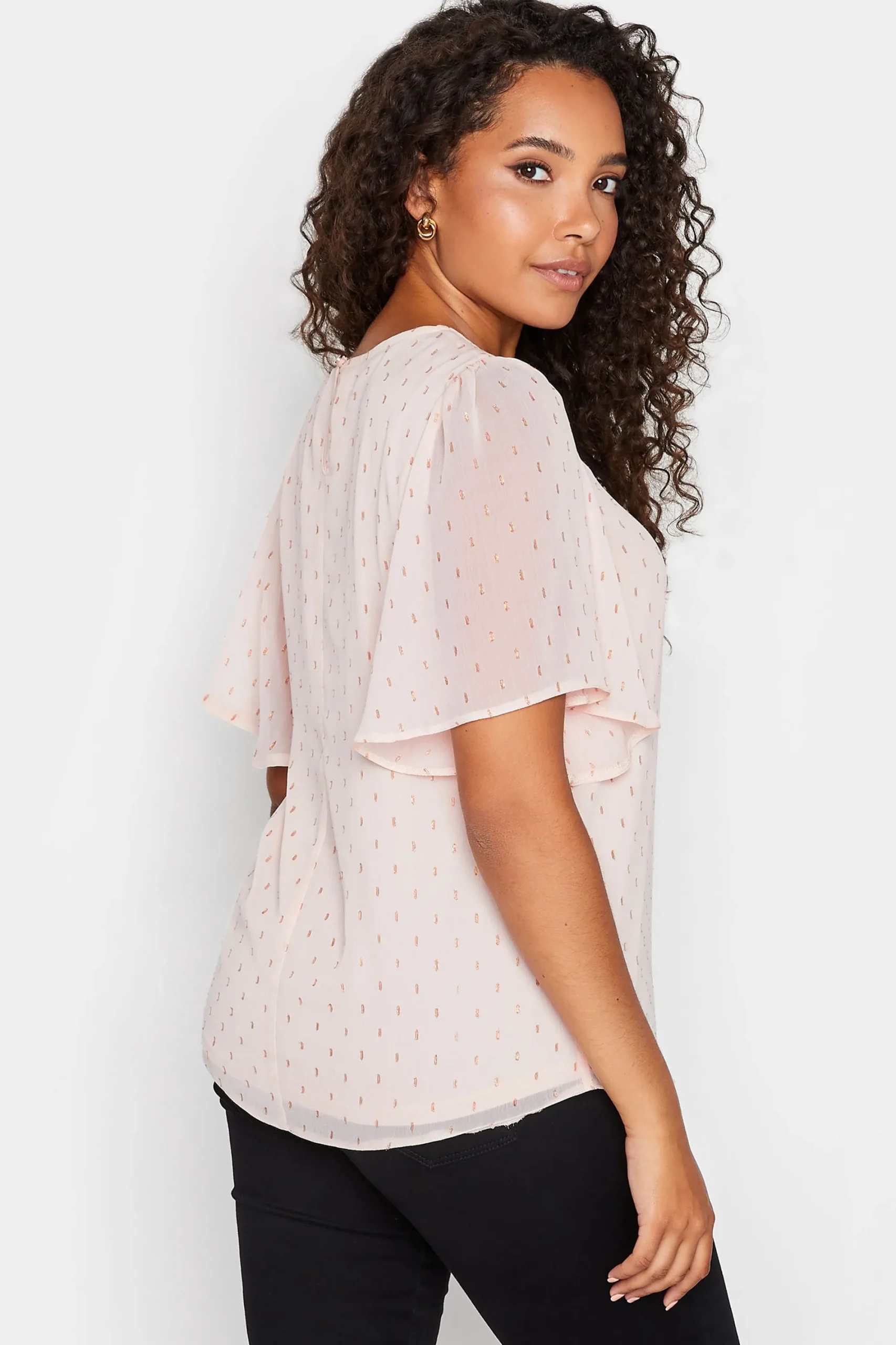 M&Co Womens Light Pink Glitter Blouse>Women Short Sleeve Tops