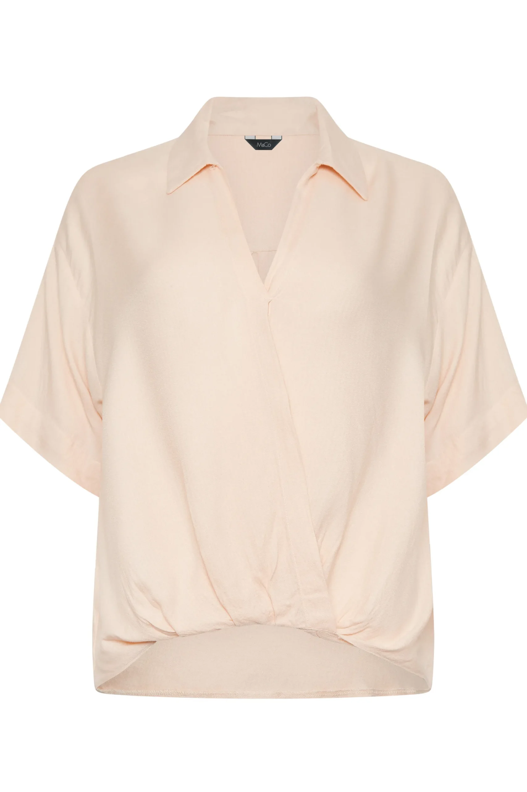 M&Co Womens Light Pink V-Neck Collared Shirt>Women Short Sleeve Tops