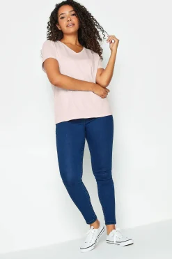 M&Co Womens Light Pink V-Neck Cotton T-Shirt>Women T-Shirts