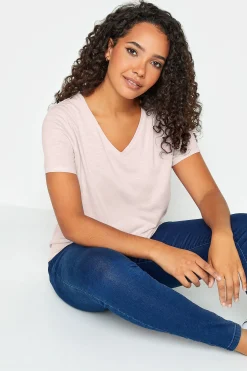 M&Co Womens Light Pink V-Neck Cotton T-Shirt><noscript><img width=