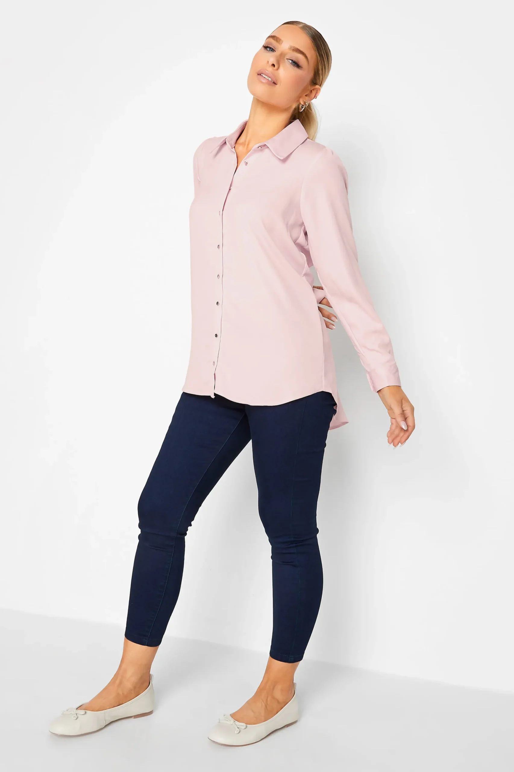 M&Co Womens Light Pink Tie Back Tunic Shirt>Women Shirts