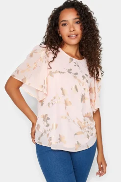M&Co Womens Light Pink Floral Shimmer Blouse>Women Short Sleeve Tops