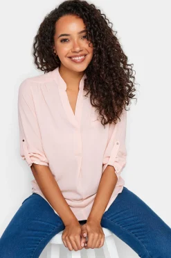 M&Co Womens Light Pink Tab Sleeve Blouse>Women Shirts