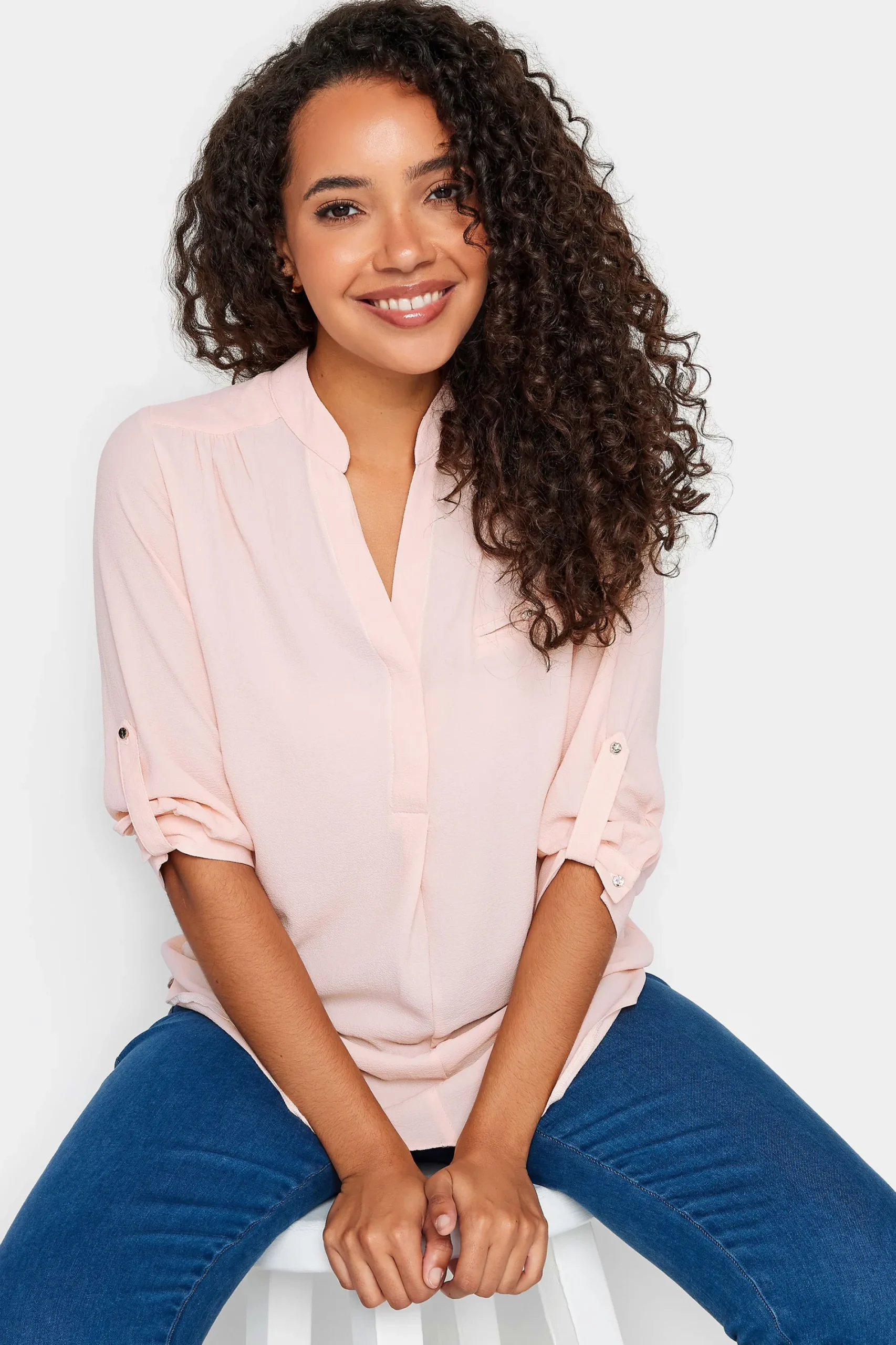 M&Co Womens Light Pink Tab Sleeve Blouse>Women Shirts