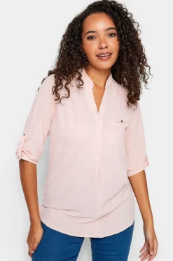 M&Co Womens Light Pink Tab Sleeve Blouse>Women Shirts