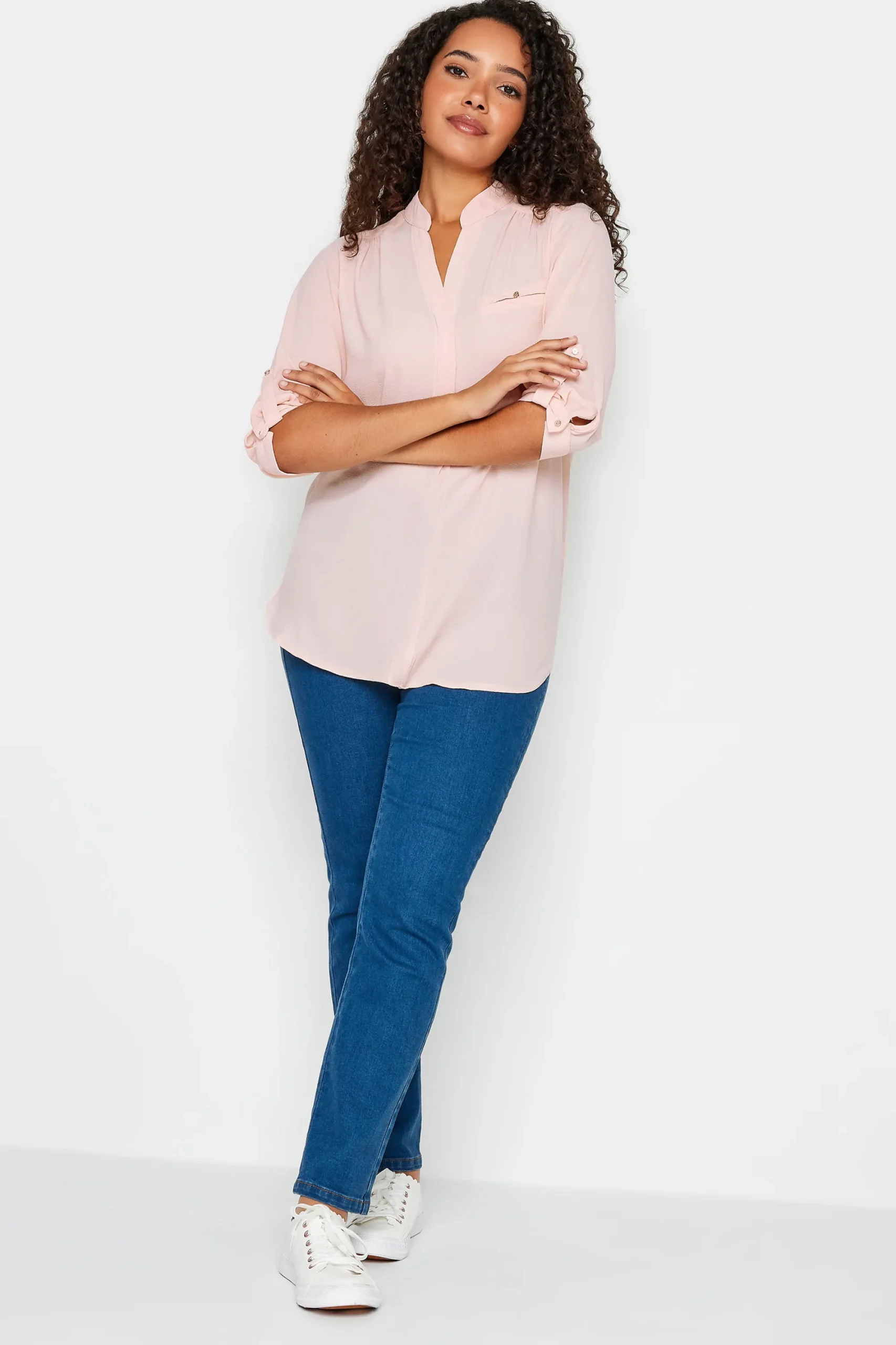 M&Co Womens Light Pink Tab Sleeve Blouse>Women Shirts