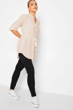 M&Co Womens Light Pink Tie Waist Tunic Shirt>Women Shirts