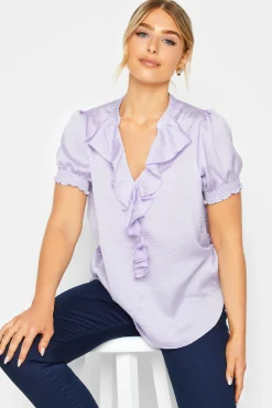 M&Co Womens Lilac Purple Frill Satin Blouse>Women Short Sleeve Tops