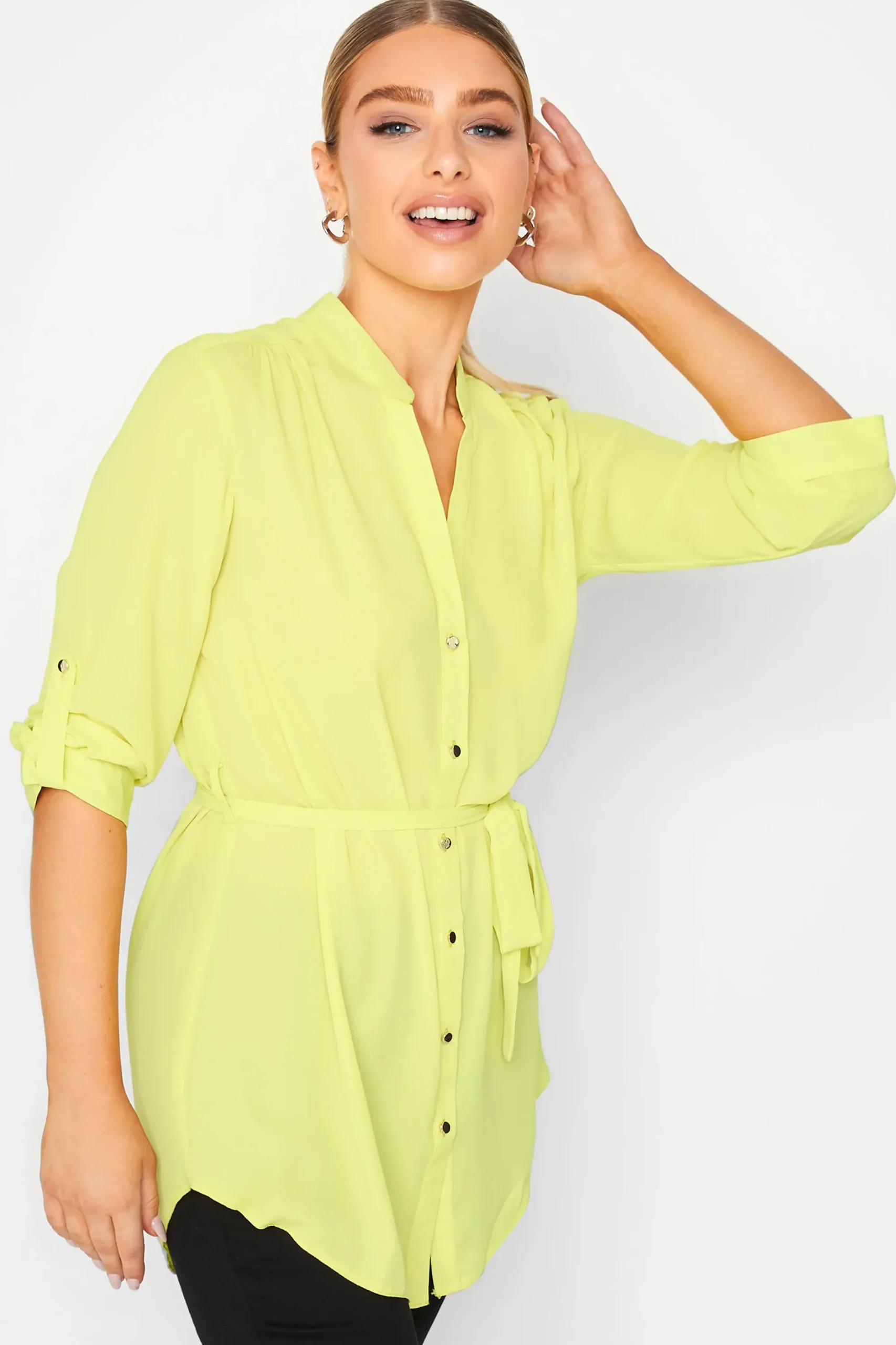 M&Co Womens Lime Green Tie Waist Blouse>Women Shirts