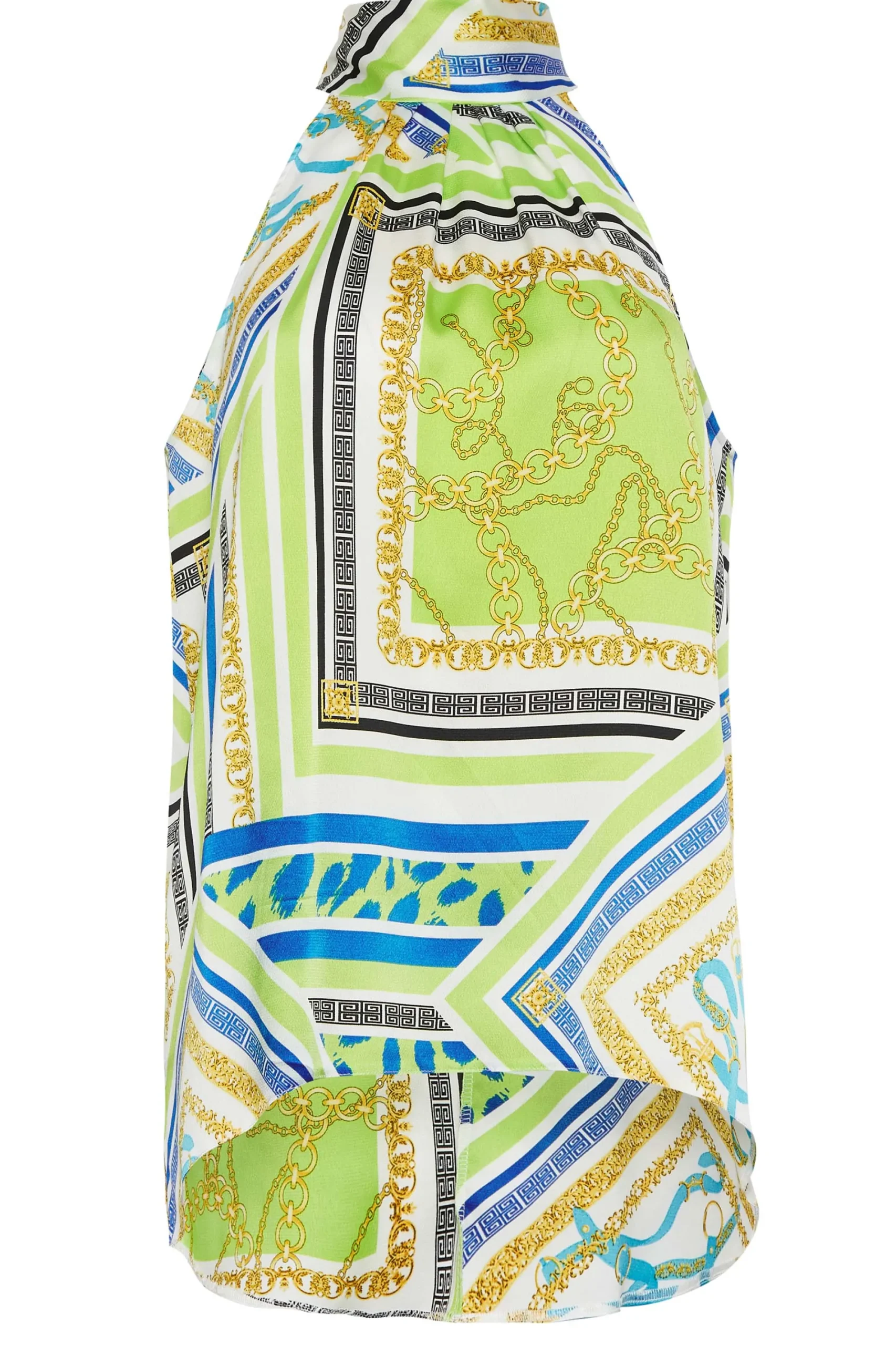 M&Co Womens Lime Green Scarf Print Halter Neck Blouse>Women Short Sleeve Tops