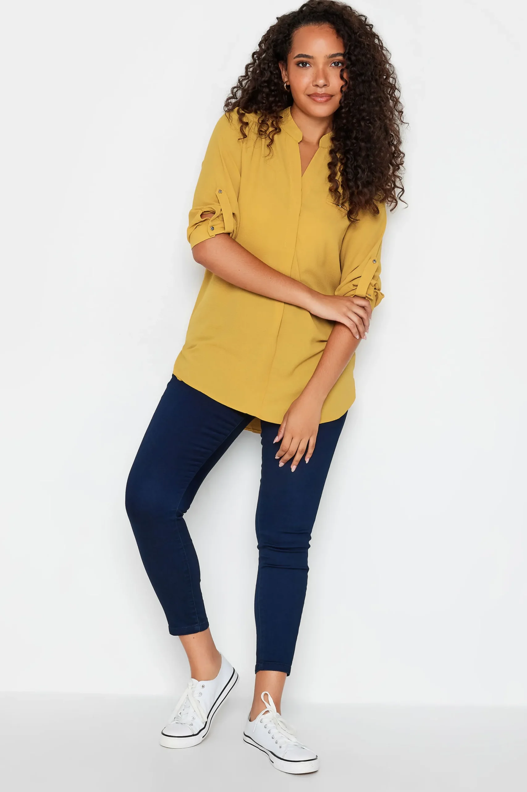 M&Co Womens Mustard Yellow Tab Sleeve Blouse>Women Shirts