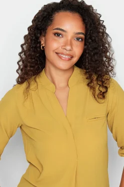 M&Co Womens Mustard Yellow Tab Sleeve Blouse><noscript><img width=