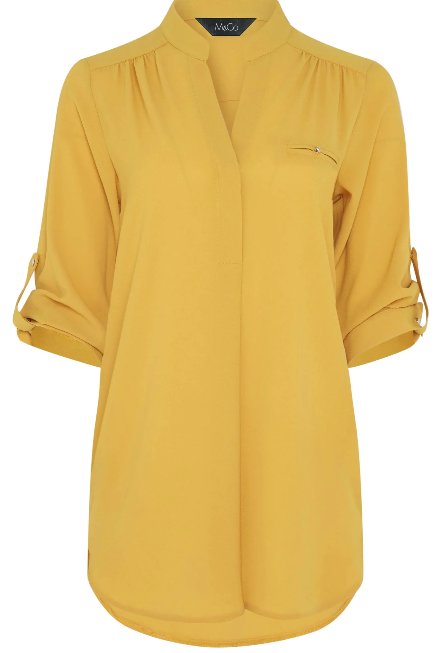 M&Co Womens Mustard Yellow Tab Sleeve Blouse>Women Shirts