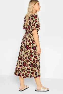 M&Co Womens Natural Brown & Red Animal Print Midi Button Through Tea Dress><noscript><img width=