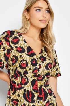 M&Co Womens Natural Brown & Red Animal Print Midi Button Through Tea Dress><noscript><img width=