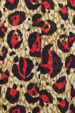 M&Co Womens Natural Brown & Red Animal Print Midi Button Through Tea Dress><noscript><img width=