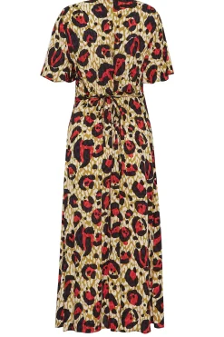 M&Co Womens Natural Brown & Red Animal Print Midi Button Through Tea Dress><noscript><img width=
