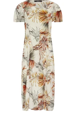 M&Co Womens Natural Brown Tropical Print Shirred Waist Midi Dress><noscript><img width=
