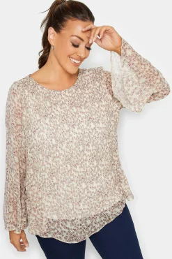 M&Co Womens Natural Brown Skull Print Pleated Blouse>Women Long Sleeve Tops