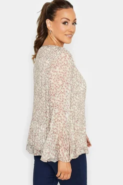M&Co Womens Natural Brown Skull Print Pleated Blouse><noscript><img width=