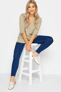 M&Co Womens Natural Brown Long Sleeve Button Blouse>Women Shirts