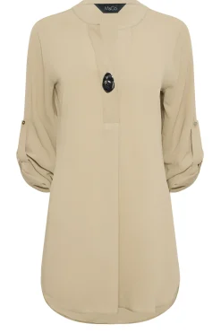 M&Co Womens Natural Brown Long Sleeve Button Blouse><noscript><img width=
