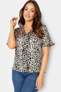 M&Co Womens Natural Leopard Frill Sleeve Blouse>Women Short Sleeve Tops
