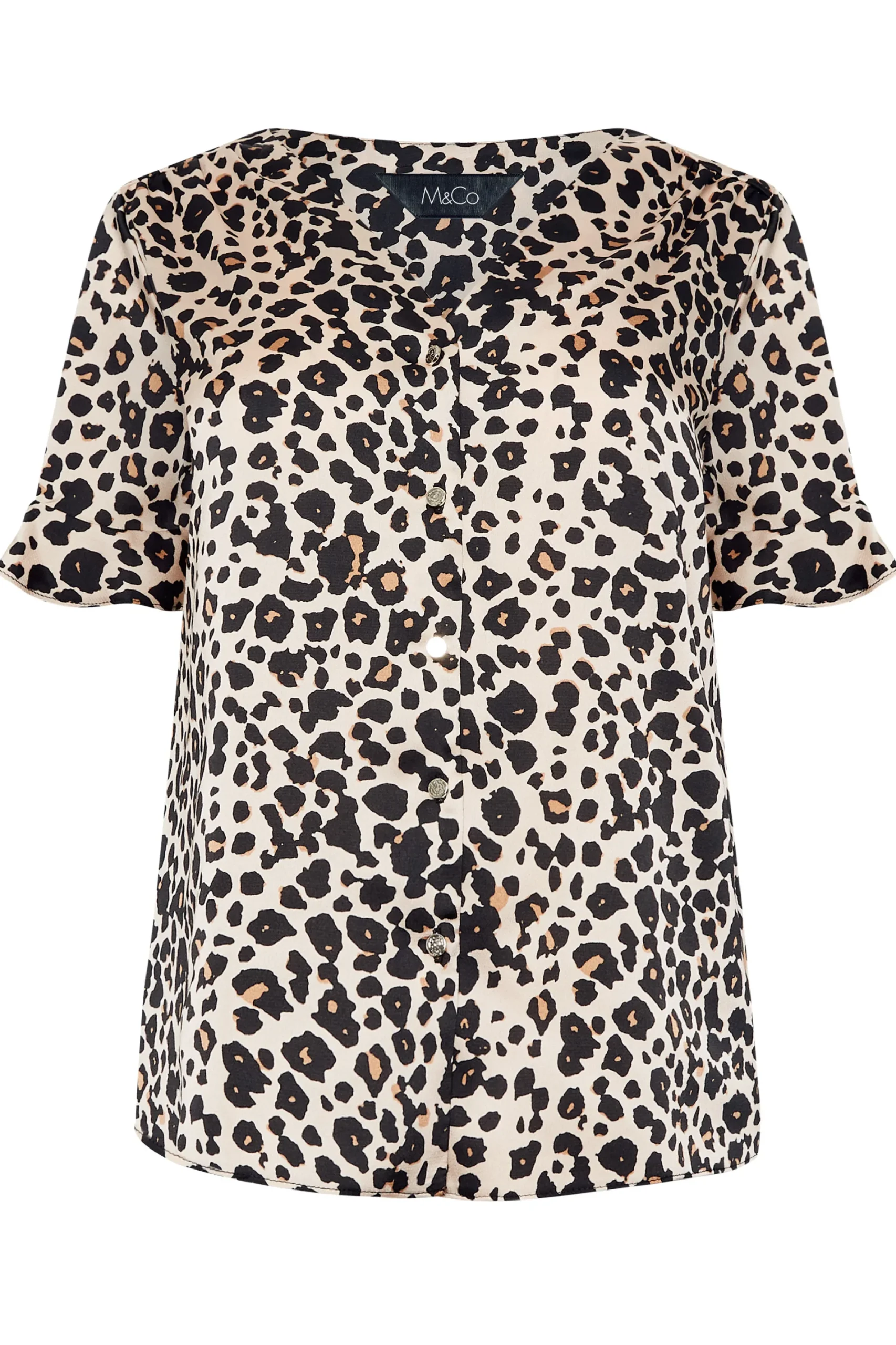 M&Co Womens Natural Leopard Frill Sleeve Blouse>Women Short Sleeve Tops