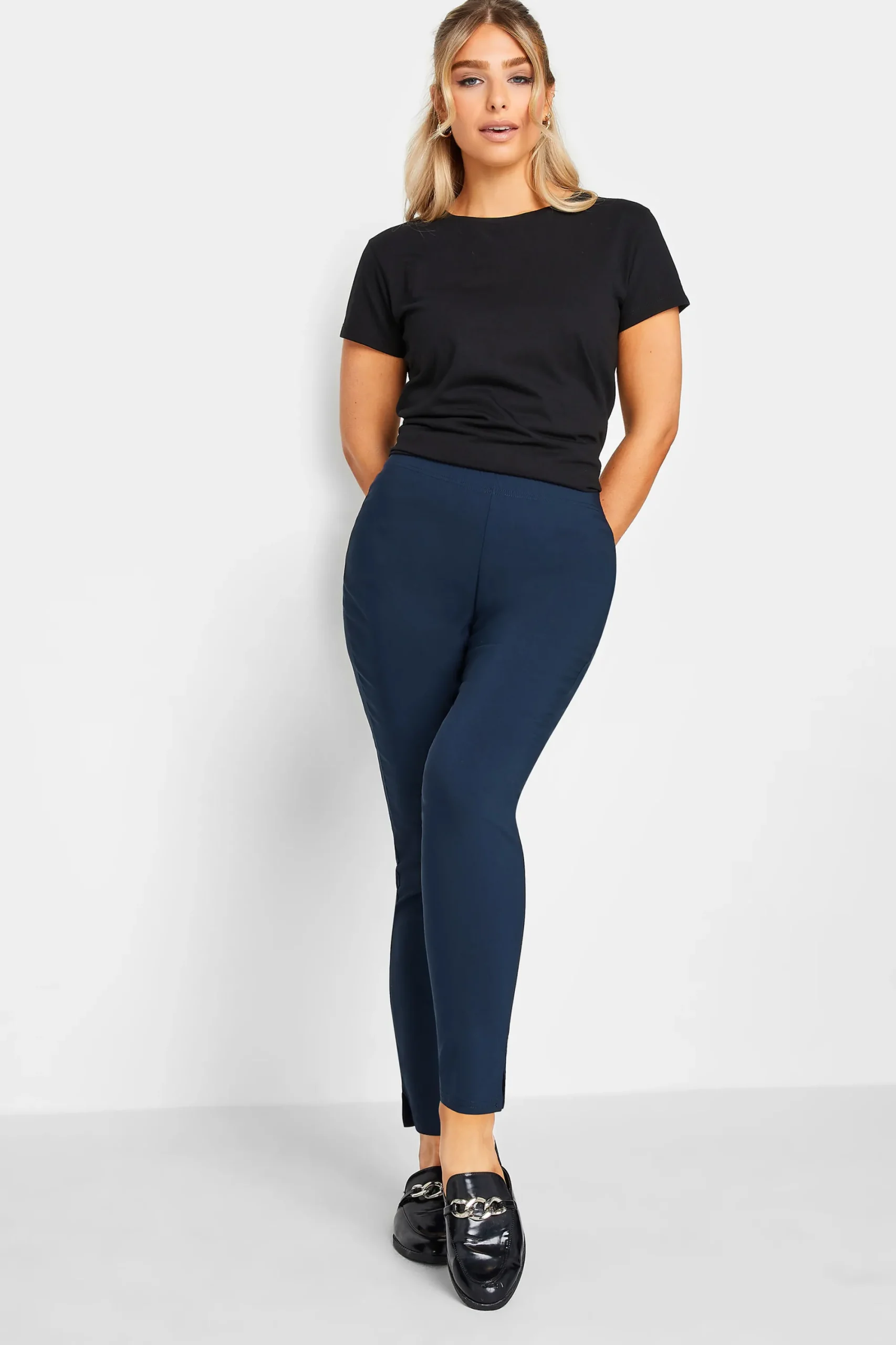 M&Co Womens Navy Blue Stretch Bengaline Trousers>Women Trousers