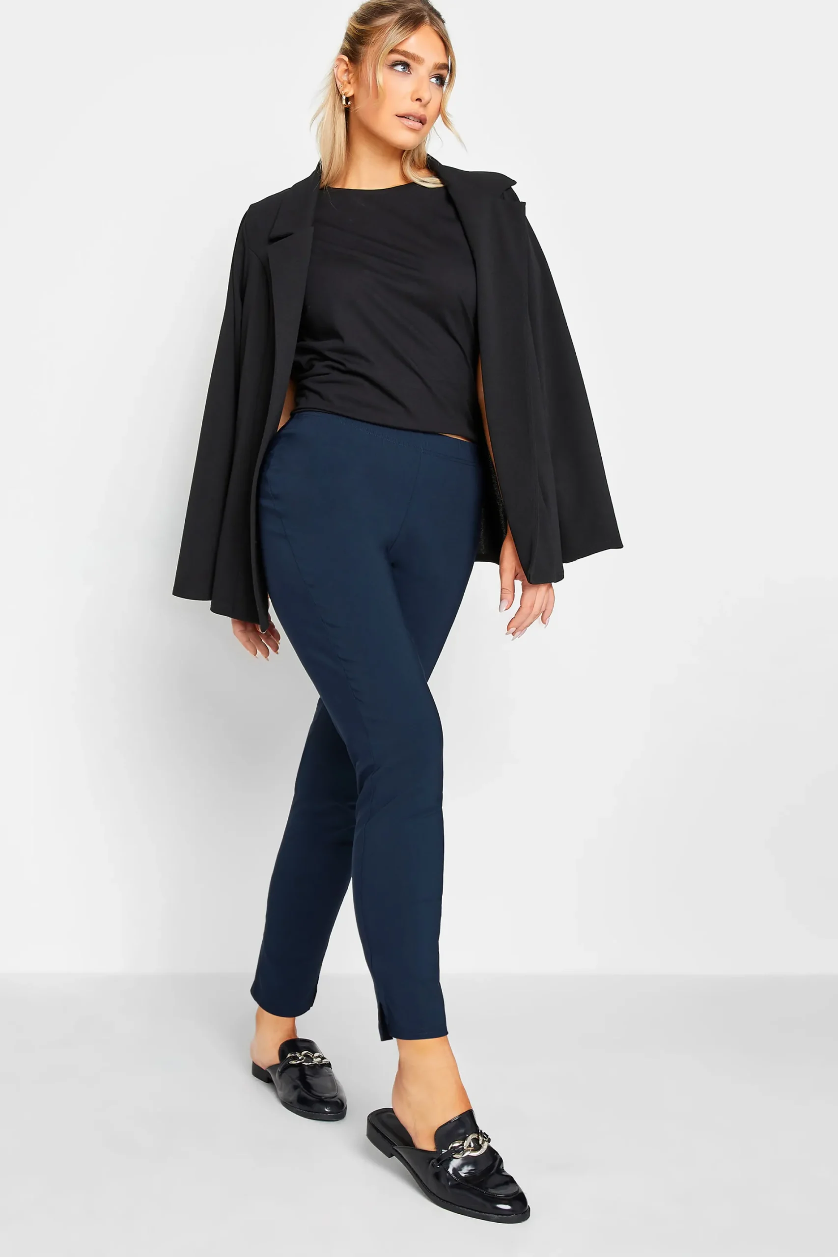 M&Co Womens Navy Blue Stretch Bengaline Trousers>Women Trousers
