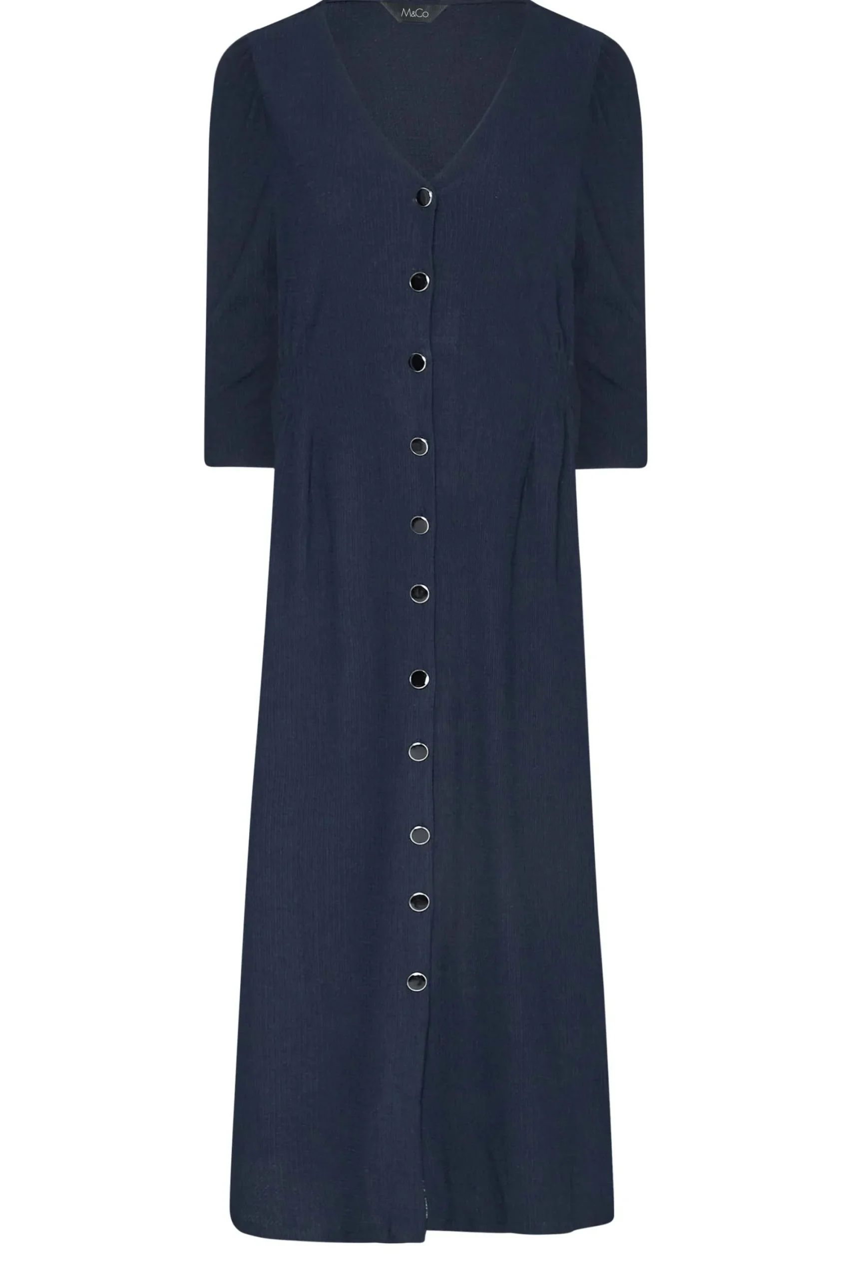 M&Co Womens Navy Blue Textured Button Through Dress>Women Midi Dresses