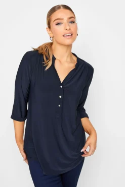 M&Co Womens Navy Blue Half Placket Shirt>Women Shirts