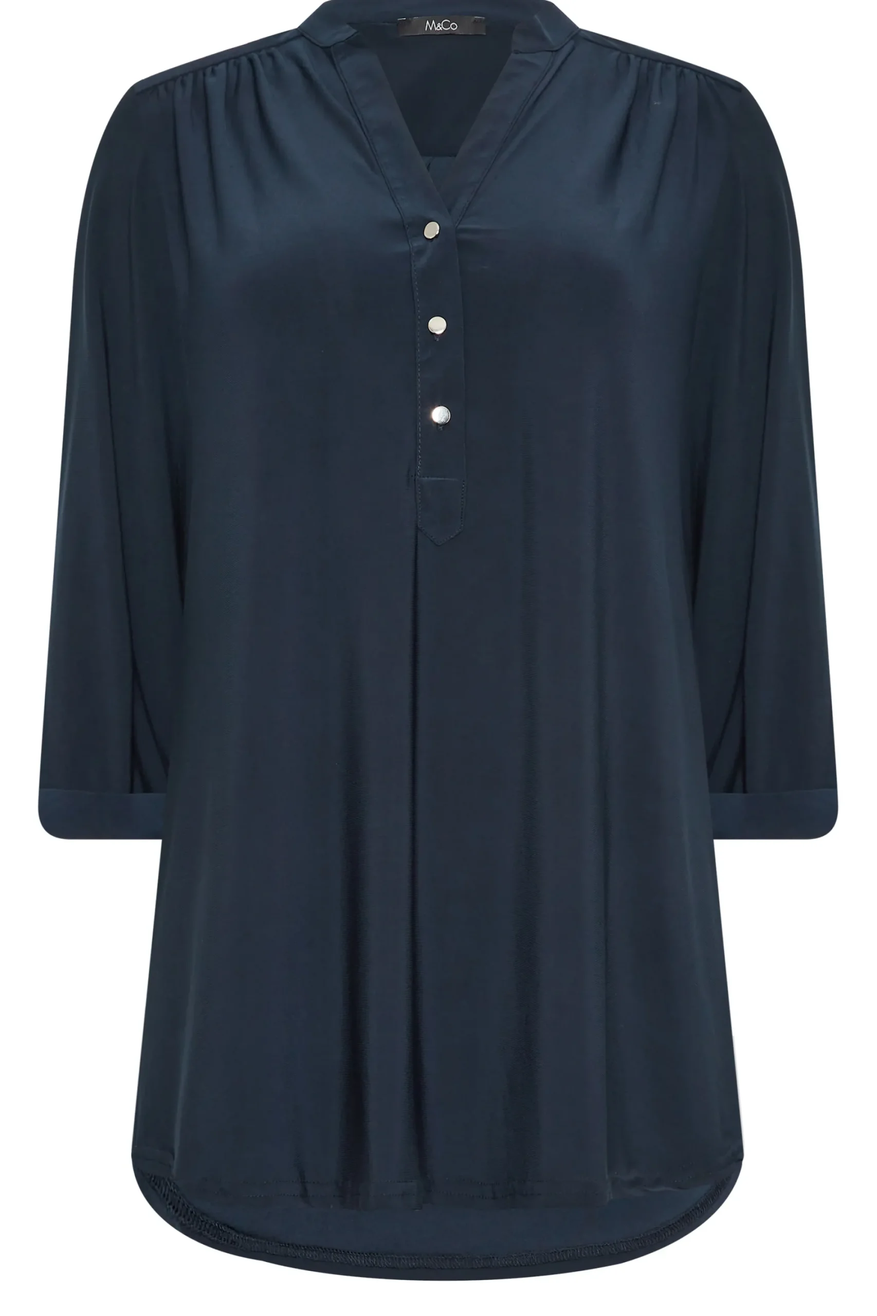 M&Co Womens Navy Blue Half Placket Shirt>Women Shirts