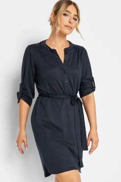 M&Co Womens Navy Blue Tie Waist Tunic Dress>Women Shirt Dresses