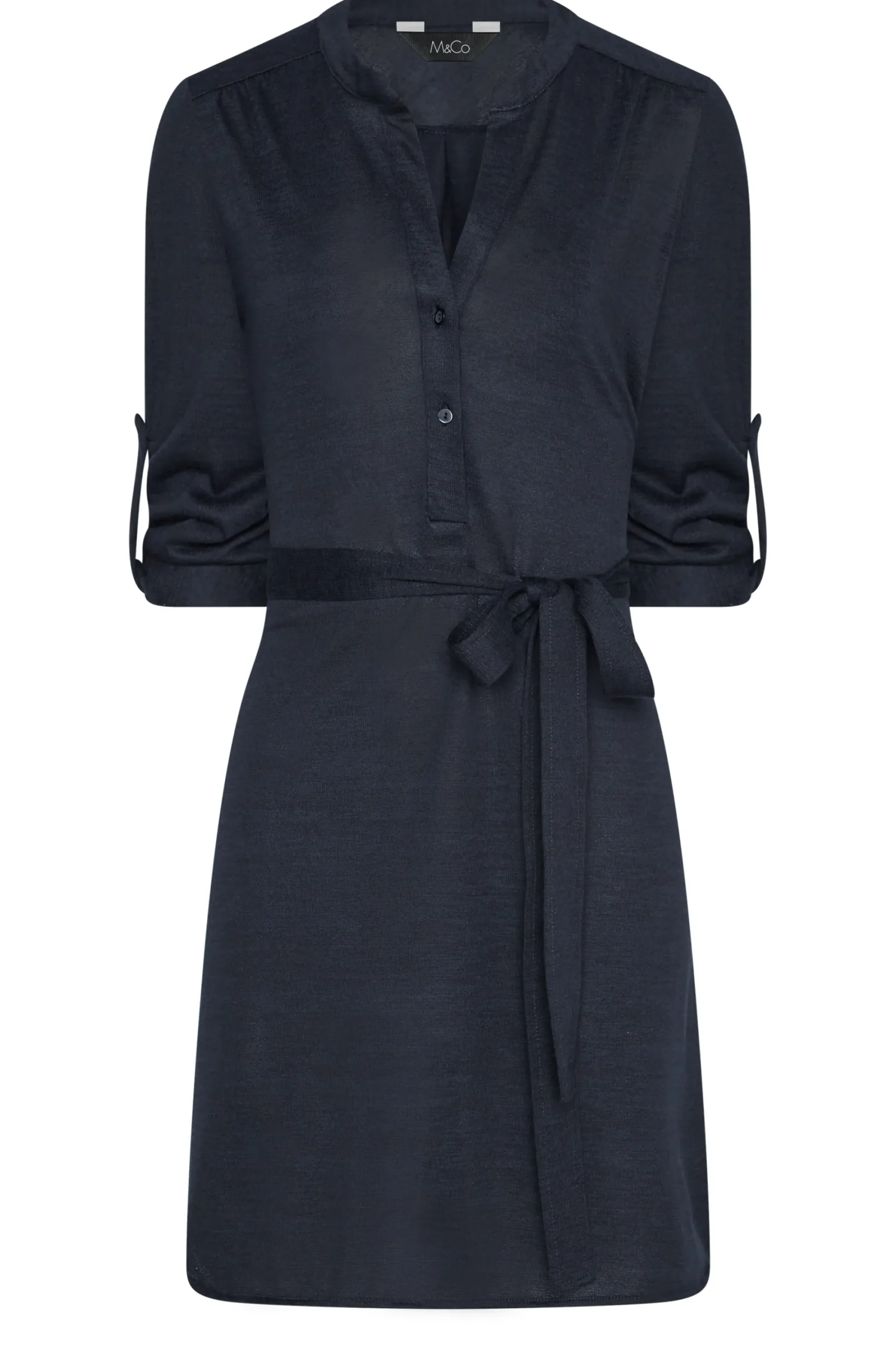 M&Co Womens Navy Blue Tie Waist Tunic Dress>Women Shirt Dresses