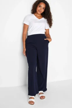 M&Co Womens Navy Blue Stretch Scuba Wide Leg Trousers>Women Wide Leg Trousers