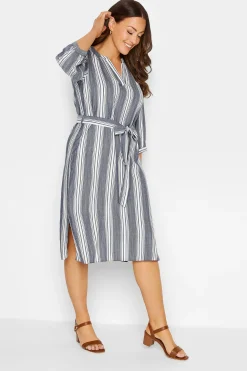 M&Co Womens Navy Blue Stripe Print Tie Waist Tunic Dress>Women Shirt Dresses