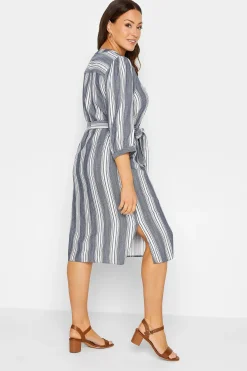 M&Co Womens Navy Blue Stripe Print Tie Waist Tunic Dress><noscript><img width=