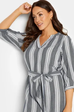 M&Co Womens Navy Blue Stripe Print Tie Waist Tunic Dress><noscript><img width=