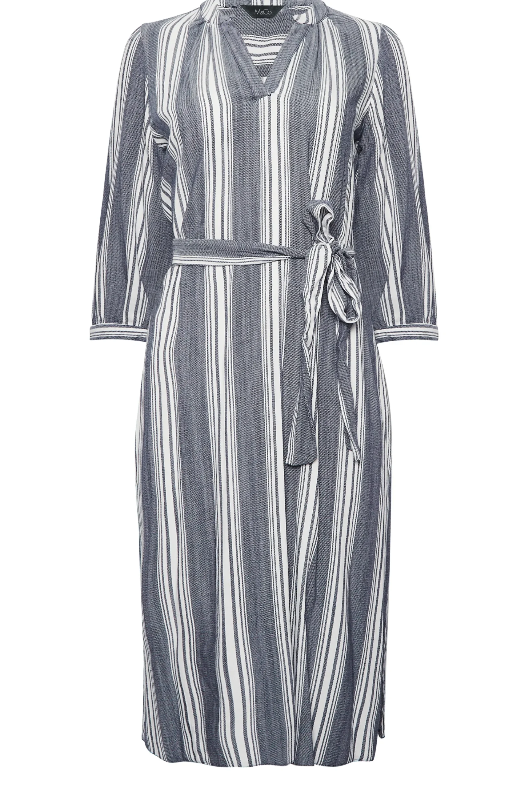 M&Co Womens Navy Blue Stripe Print Tie Waist Tunic Dress>Women Shirt Dresses