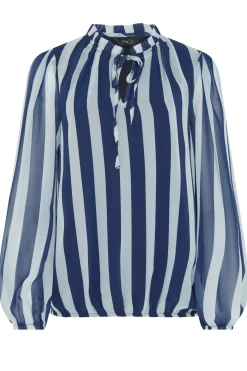 M&Co Womens Navy Blue Stripe Tie Neck Blouse><noscript><img width=