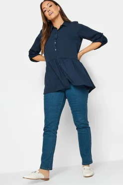 M&Co Womens Navy Blue Frill Hem Shirt>Women Shirts