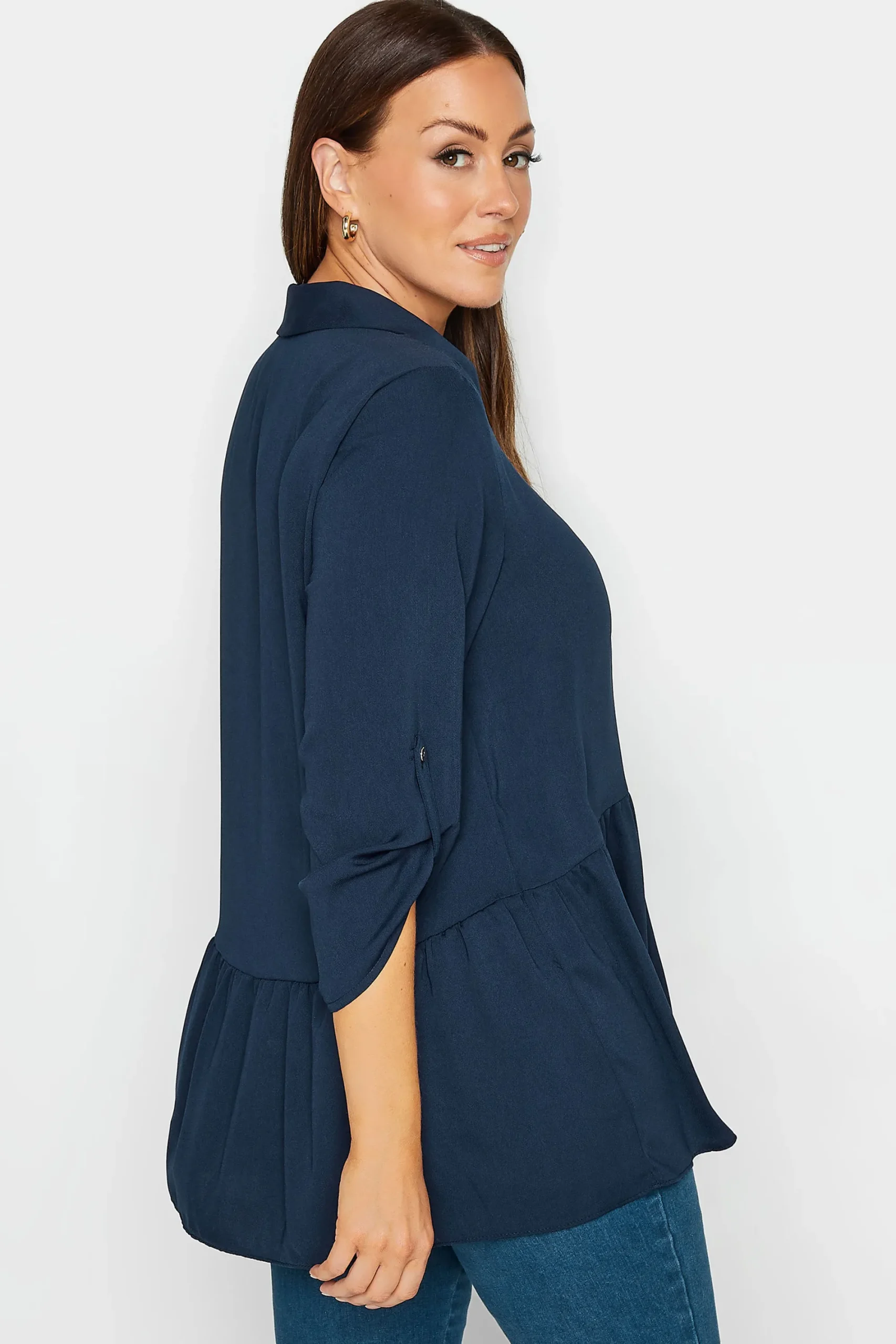 M&Co Womens Navy Blue Frill Hem Shirt>Women Shirts