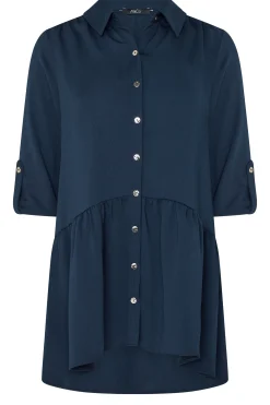 M&Co Womens Navy Blue Frill Hem Shirt><noscript><img width=