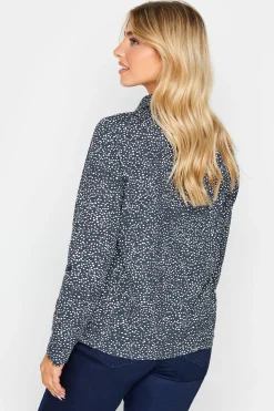 M&Co Womens Navy Blue Spot Print Cotton Shirt><noscript><img width=